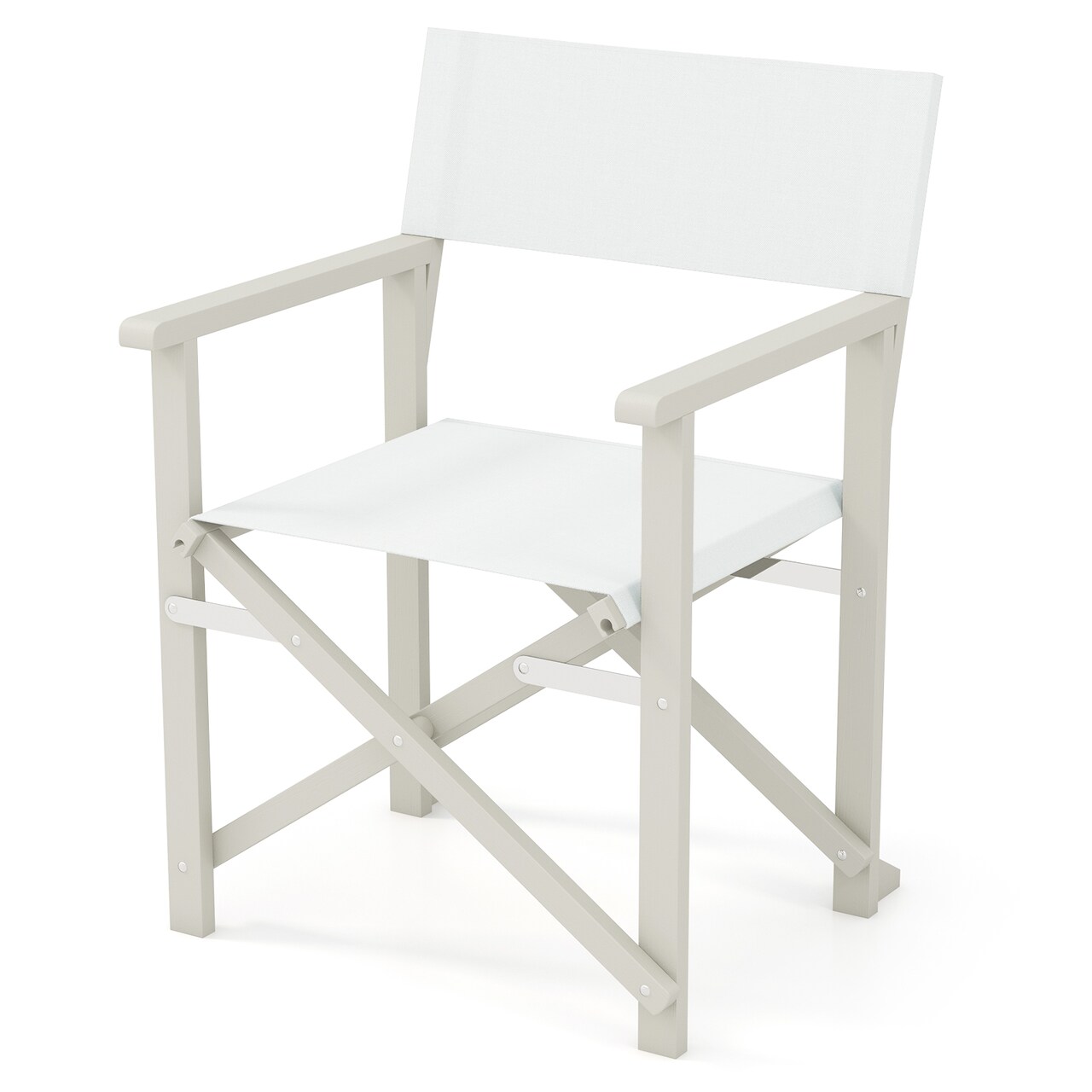 Off White Wooden Foldable Outdoor Chair with Comfortable Backrest and Armrests